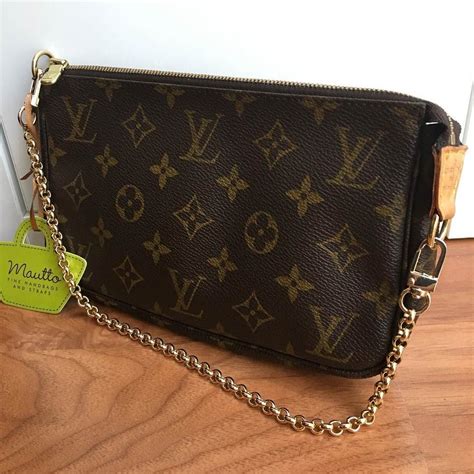 louis vuitton brown gold chain pochette|Louis Vuitton women's leather.